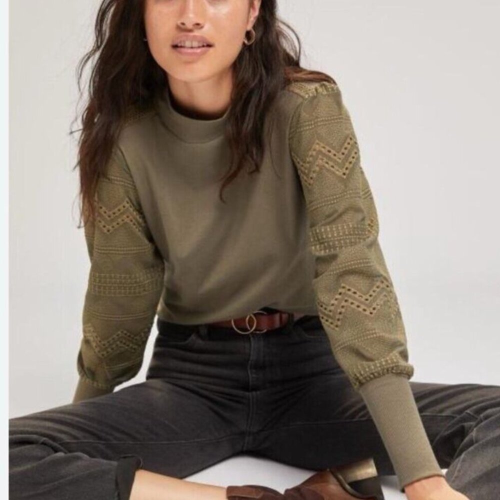EUC Anthropologie Sage Green Helen Mock Neck Long Sleeve Top in Women's 1X
